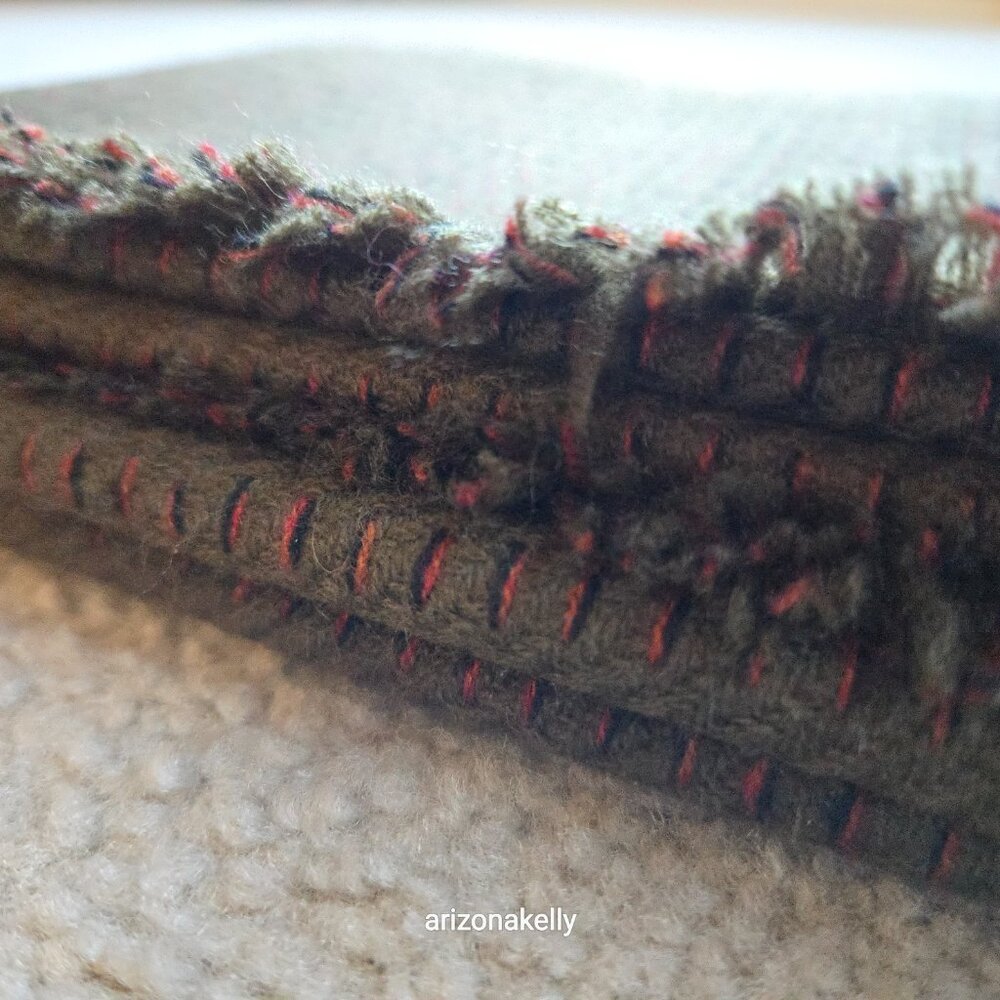 NWOT Cashmere Woven Scarf Olive Green With Black + Orange Weave Detail - Picture 16 of 16